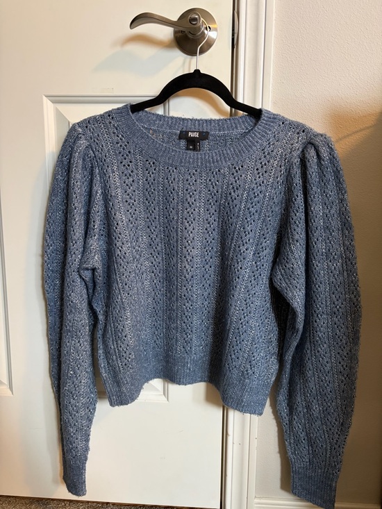 PAIGE Sweaters - PAIGE Women’s Metallic Blue Knit Sweater - Poof Shoulder